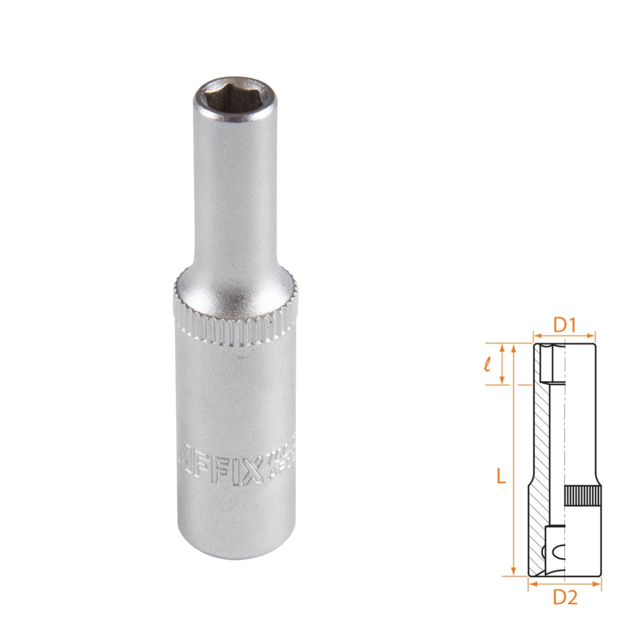 Головка торцевая глубокая шестигранная 1/4", 5 мм AFFIX AF00120005
