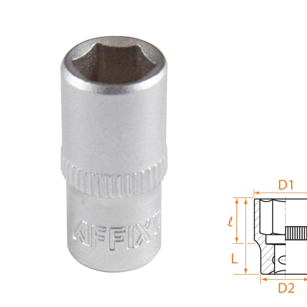 Головка торцевая стандартная шестигранная 1/4", 8 мм AFFIX AF00020008