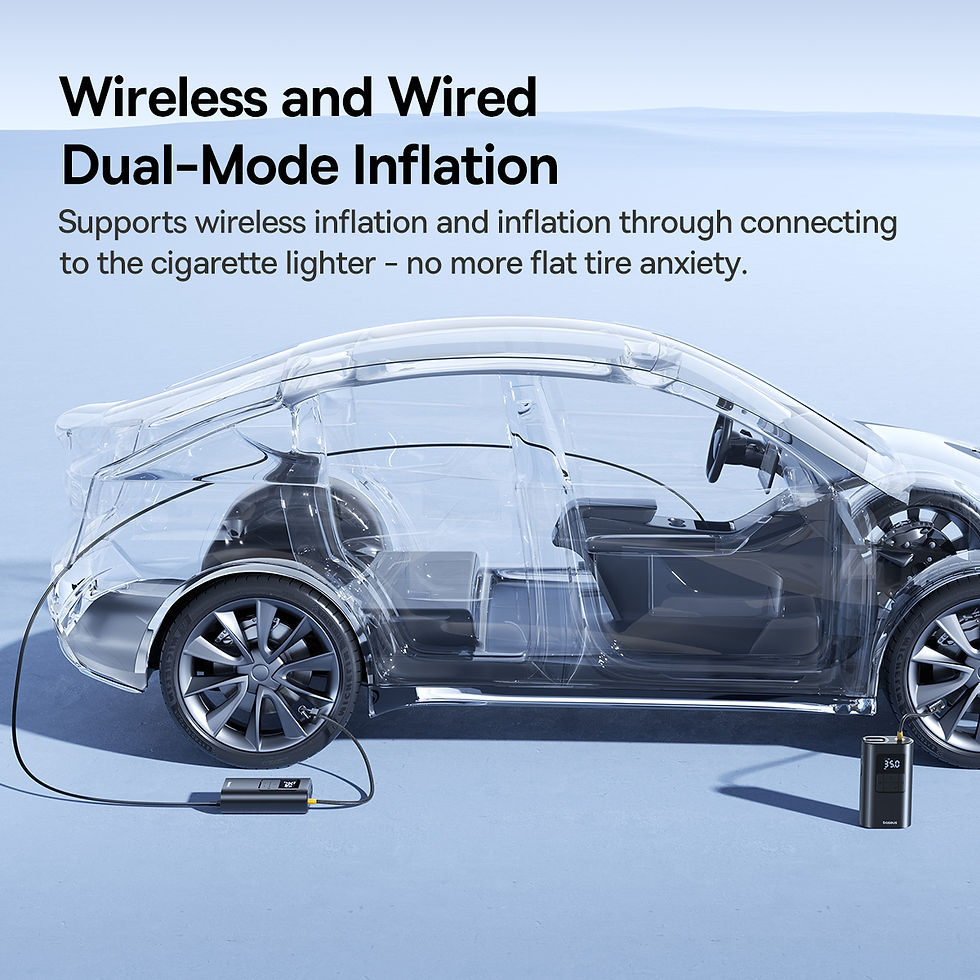 Thumbnail: Baseus Wired/Wireless Car Air Pump with Dethable Flashlight 2 in 1 Portable Air 