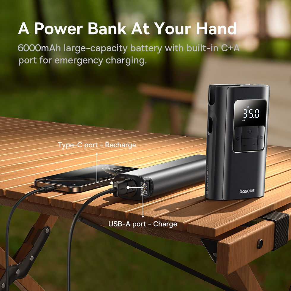 Thumbnail: Baseus Wired/Wireless Car Air Pump with Dethable Flashlight 2 in 1 Portable Air 