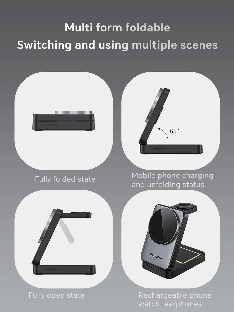 Thumbnail: 3 In 1 Magnetic Wireless Charger Stand For Magsafe iPhone 13 14 15 16 apple Watc