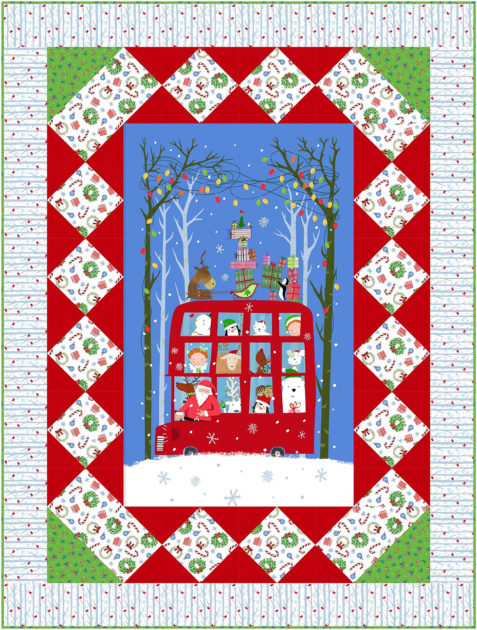 Thumbnail: Bangle, a Quilting Renditions panel quilt, made with QT Holiday Road Trip fabric