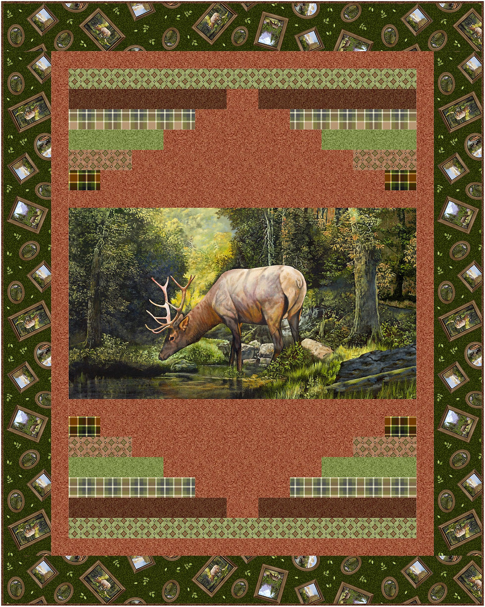 Thumbnail: Ladders, a panel quilt pattern with 2 1/2 inch strip accents, made with QT Wandering Elk fabric