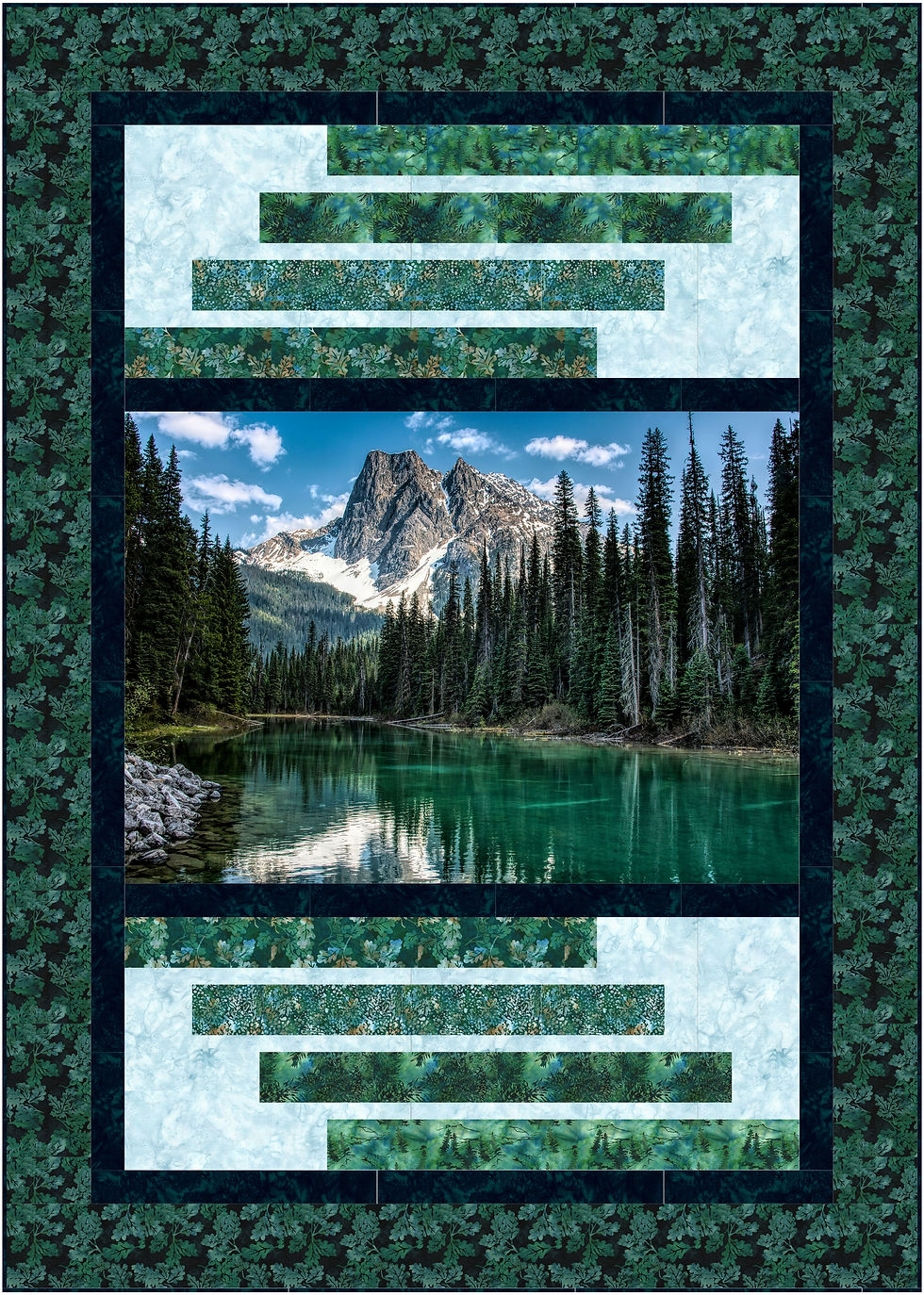 Thumbnail: Avenues, a beginner friendly horizontal panel quilt made with Hoffman Call of the Wild Teal Lake fabric