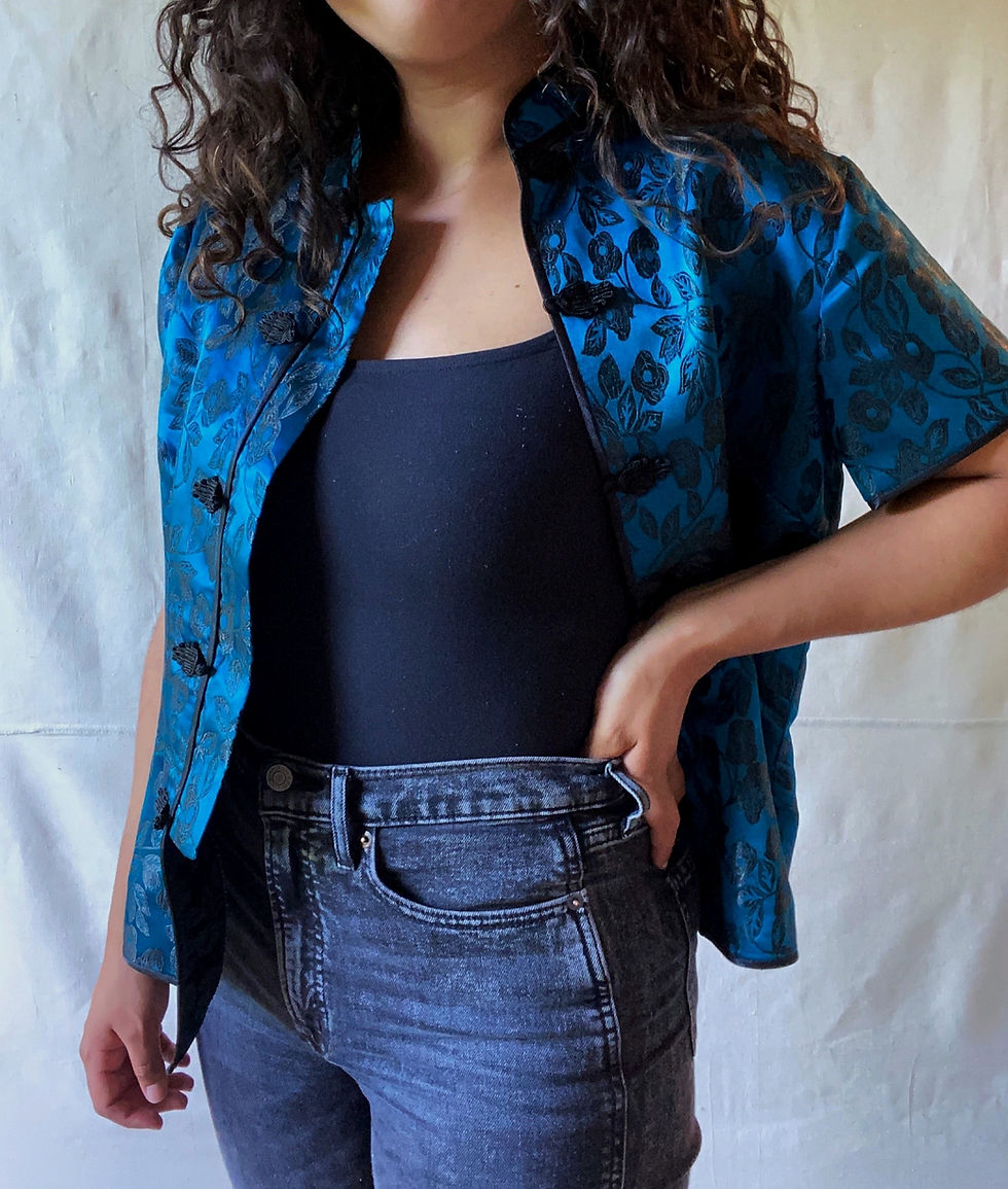 Thumbnail: Vintage Chinese Teal Satin Blouse