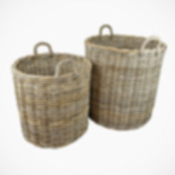 Set of two round rattan baskets with handles