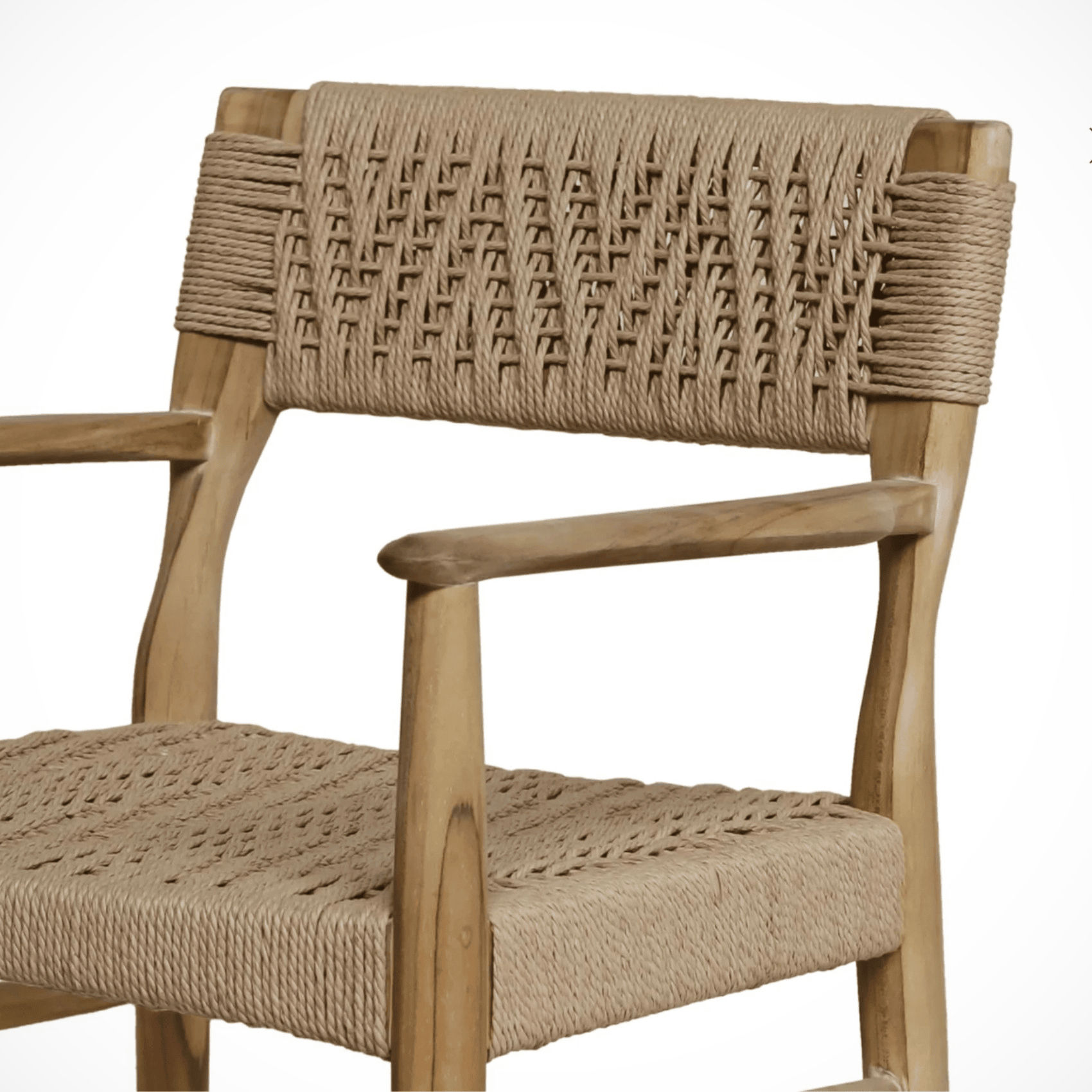 teak and woven dining chairs