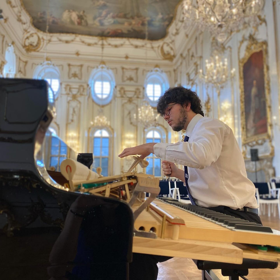 Filip Mareček bereitet einen Flügel für einen Konzert vor