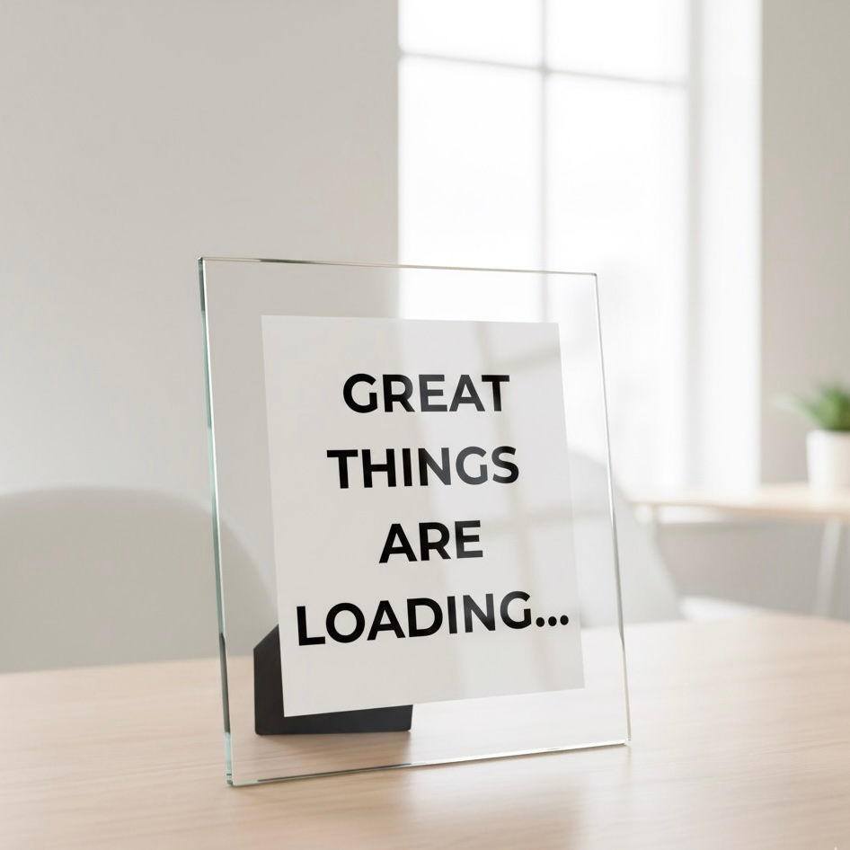 Thumbnail: Minimalist quote frame “Great Things Are Loading” on desk, motivational decor for focus and positivity