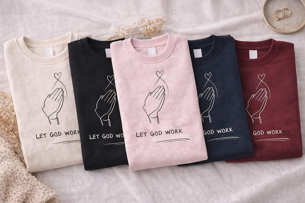 Thumbnail: Let God Work sweatshirts folded showing black navy and burgundy colours