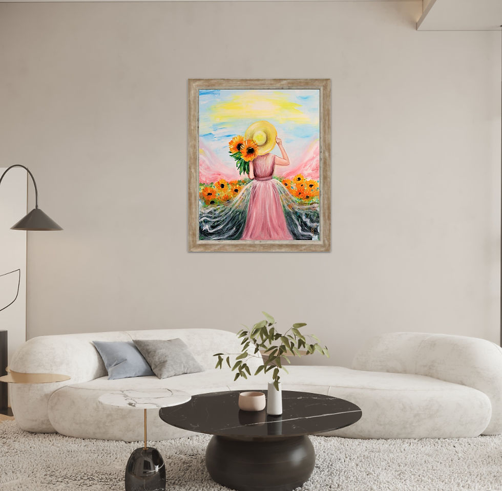 Sunflower wall art for living room feminine