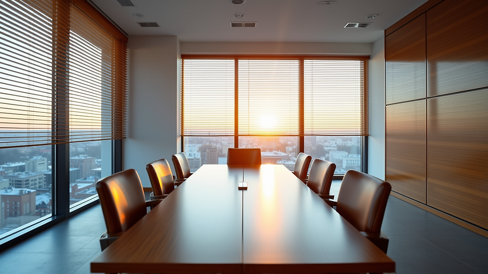 High angle view of a stylish conference room with modern blinds