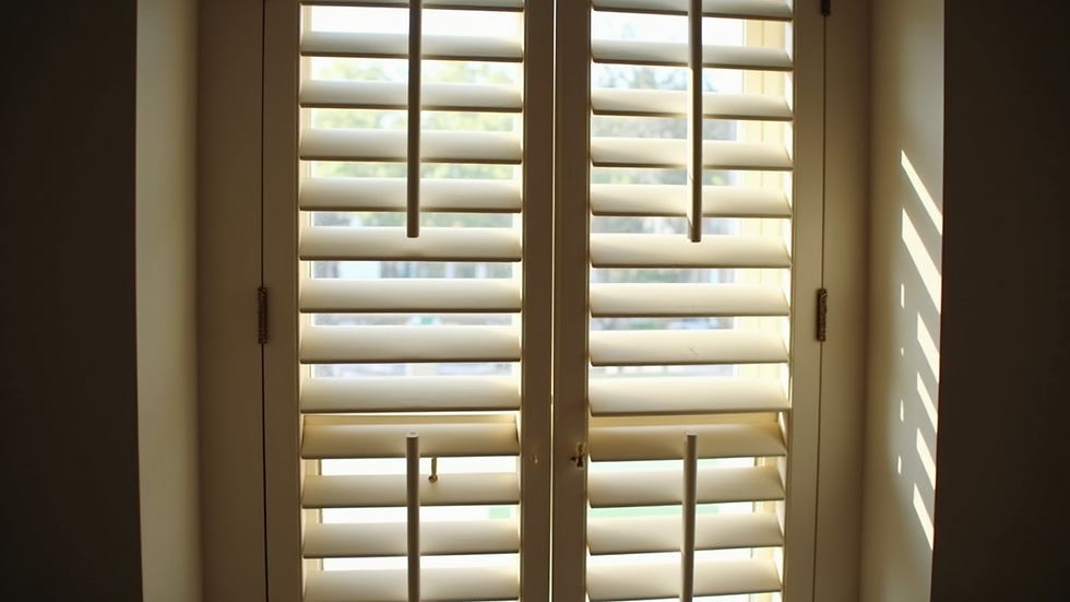 Close-up view of plantation shutters allowing natural light to filter through