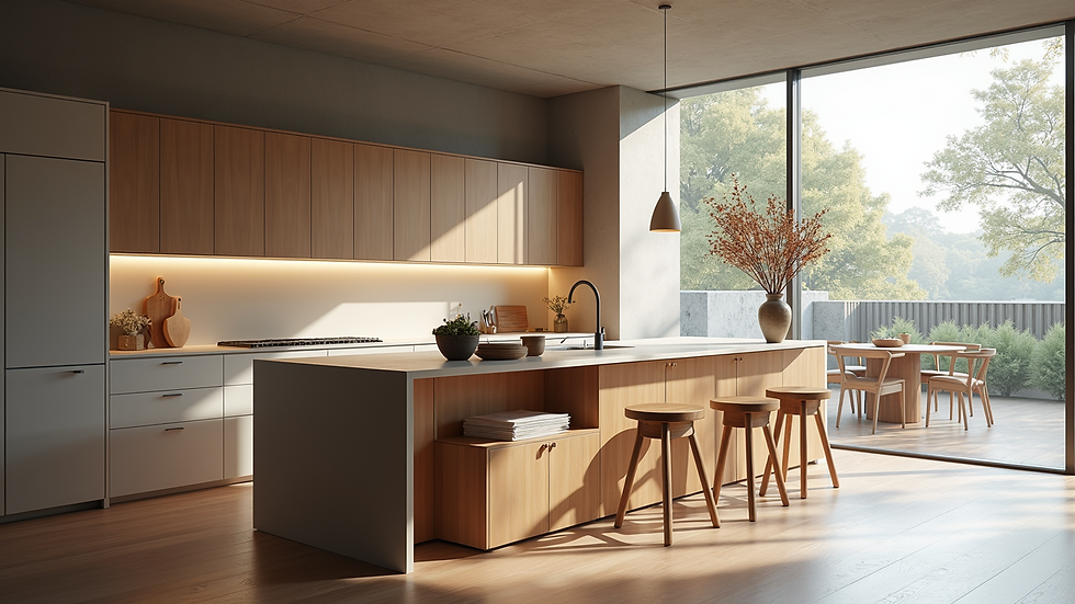 High angle view of multi-functional kitchen island with seating and storage