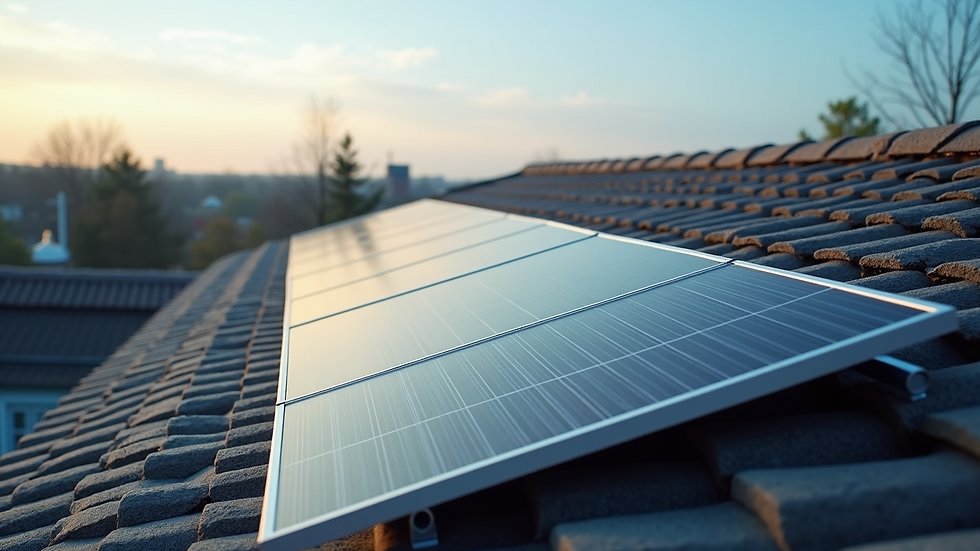 High angle view of solar panels installed on a modern roof