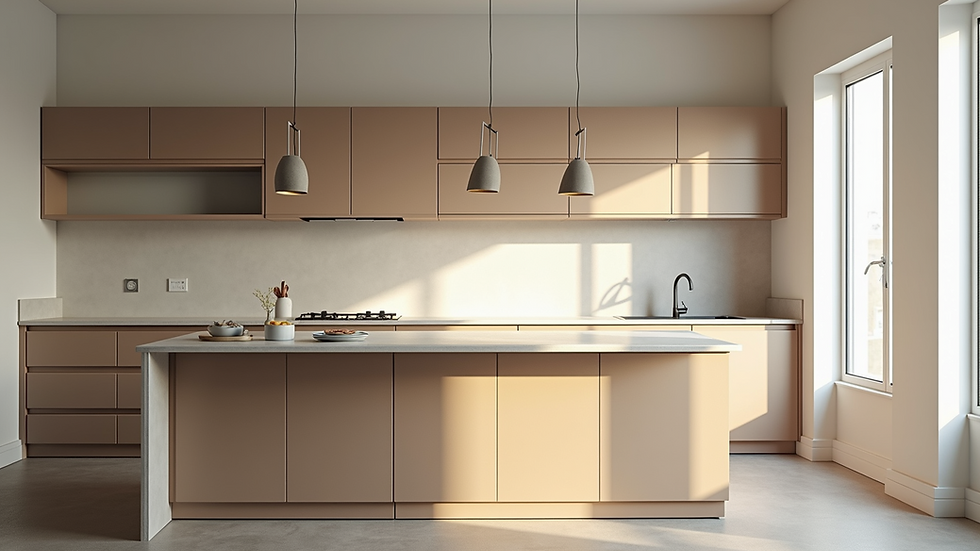 Eye-level view of a modern kitchen under renovation with new cabinets being installed