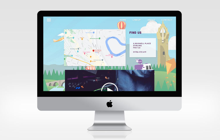 Nightclub festival website about page on iMac