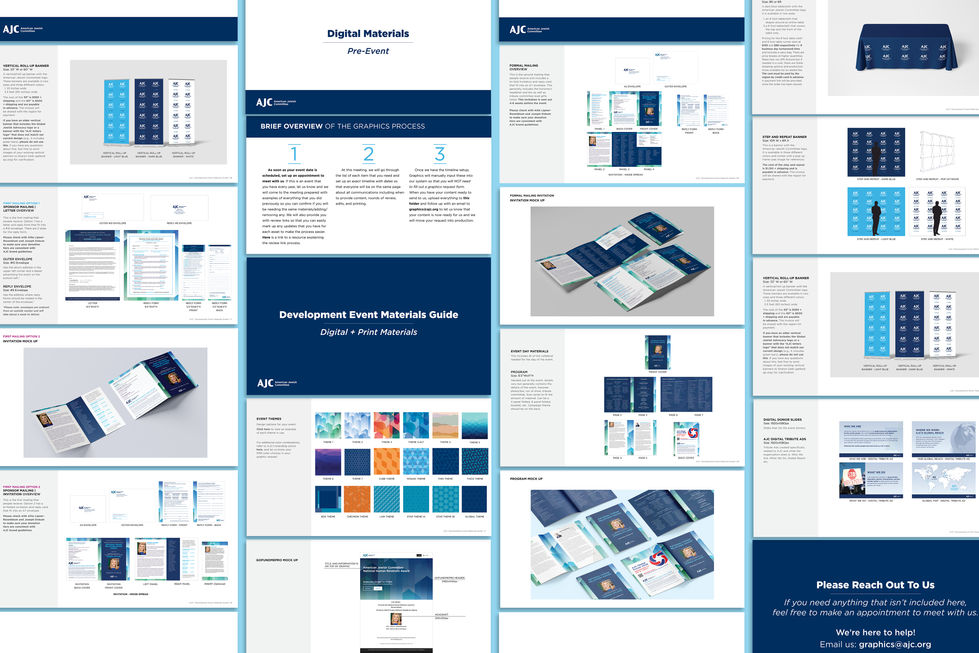 A presentation deck created for American Jewish Committee (AJC) illustrating the materials offered to the organization for development events
