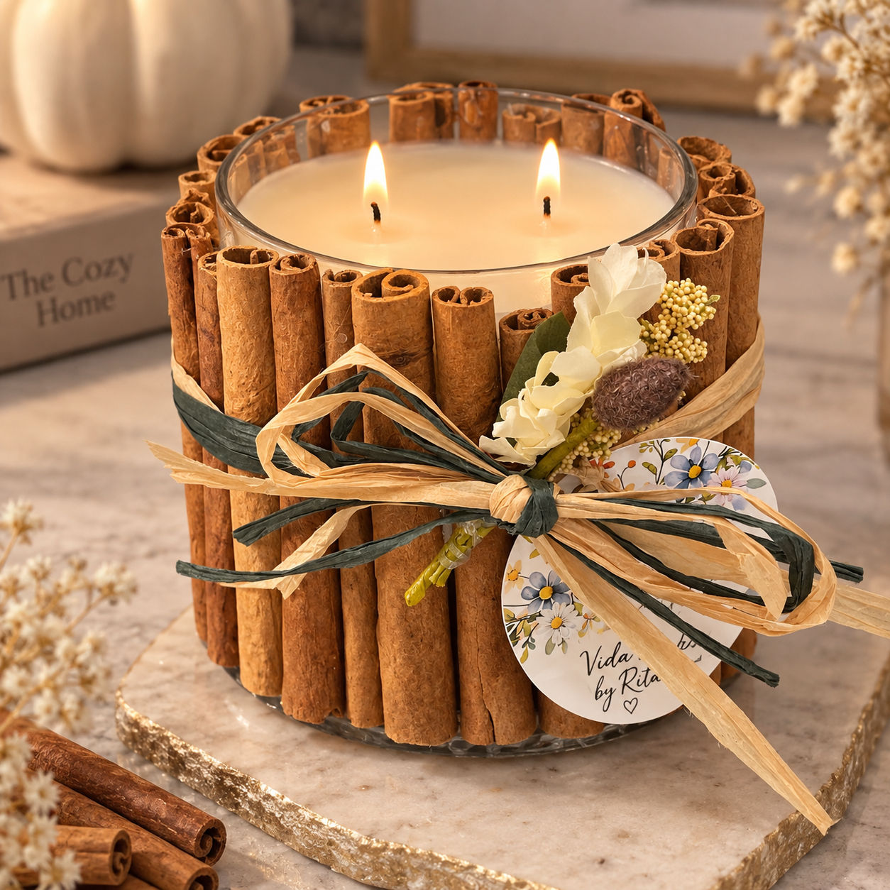 Cinnamon Cottage β Double Wick Candle | Cozy Fall Collection π