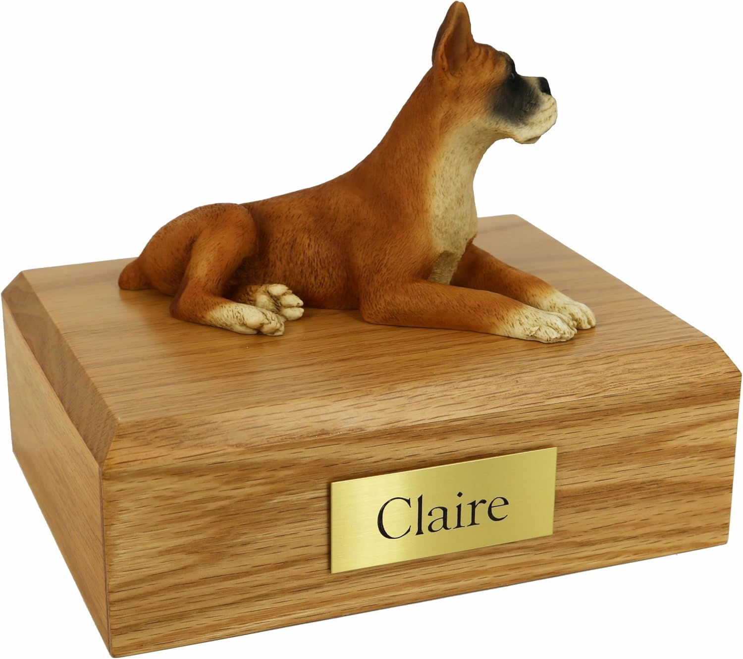 Boxer, Ears Up Small Cremation Urn, Handcrafted Resin Figurine