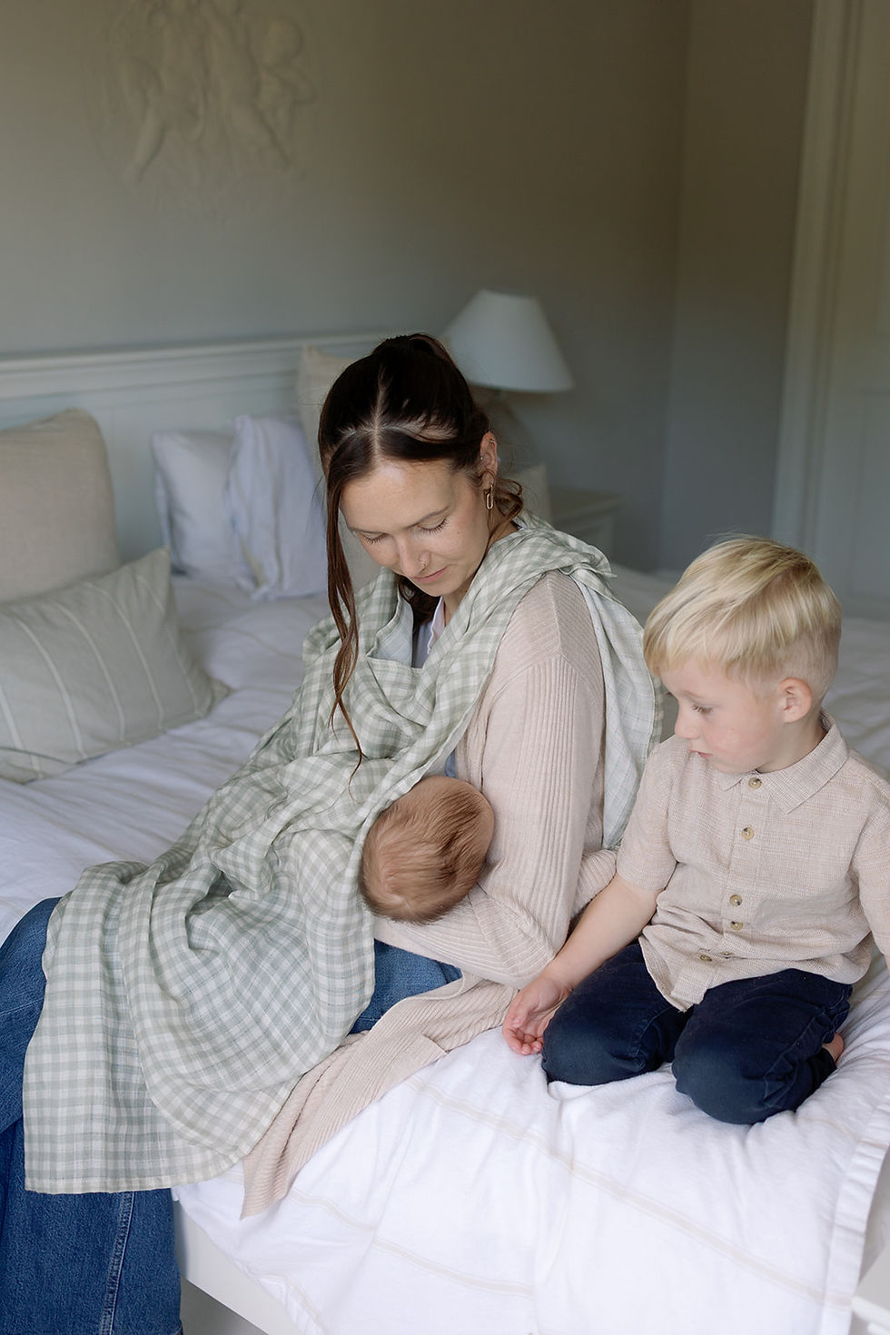 Thumbnail: Gingham Sage Large Swaddle Muslin