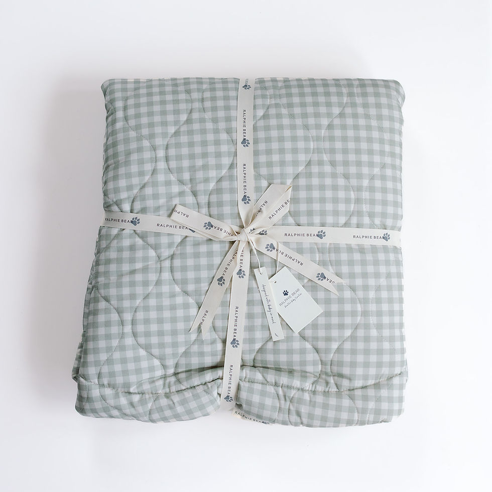 Thumbnail: Ralphie Bear Sage Green Gingham Quilted Playmat