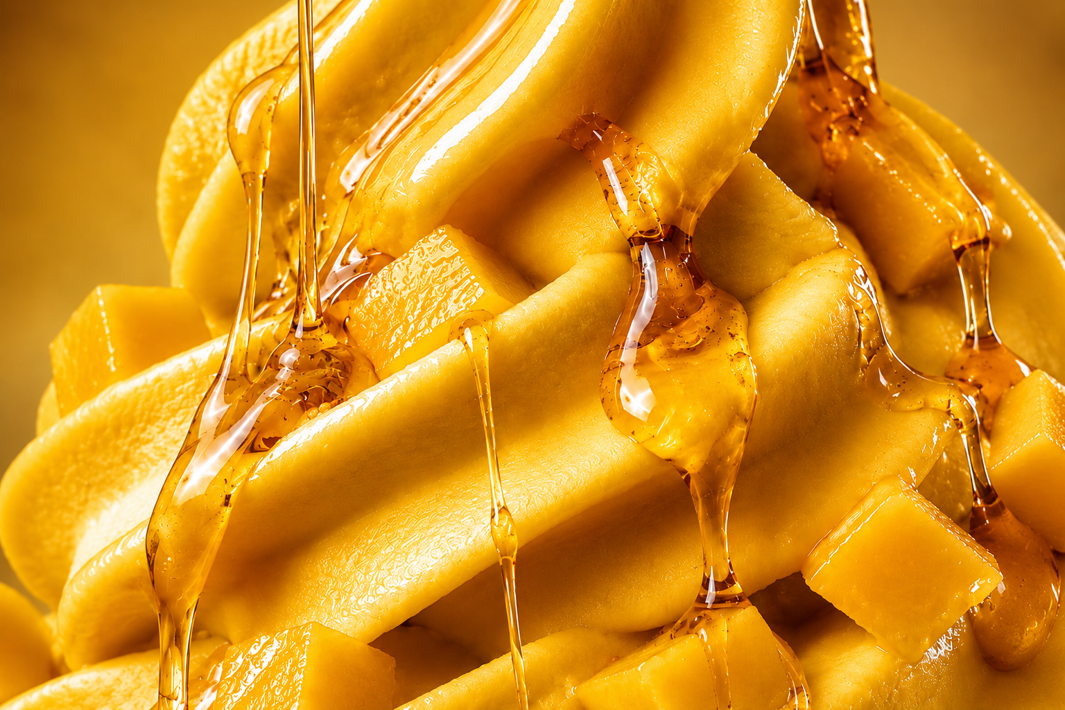 Golden frozen treat drizzled with honey