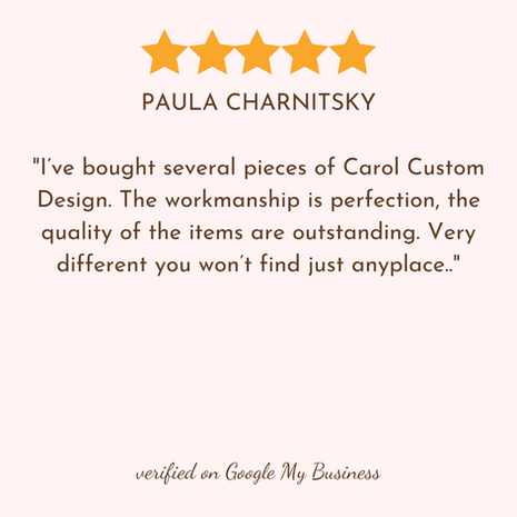 Handcrafted jewelry review for Carol Custom Design: "Outstanding quality and unique pieces you won't find anywhere else." Artisan boutique jewelry in Florida.