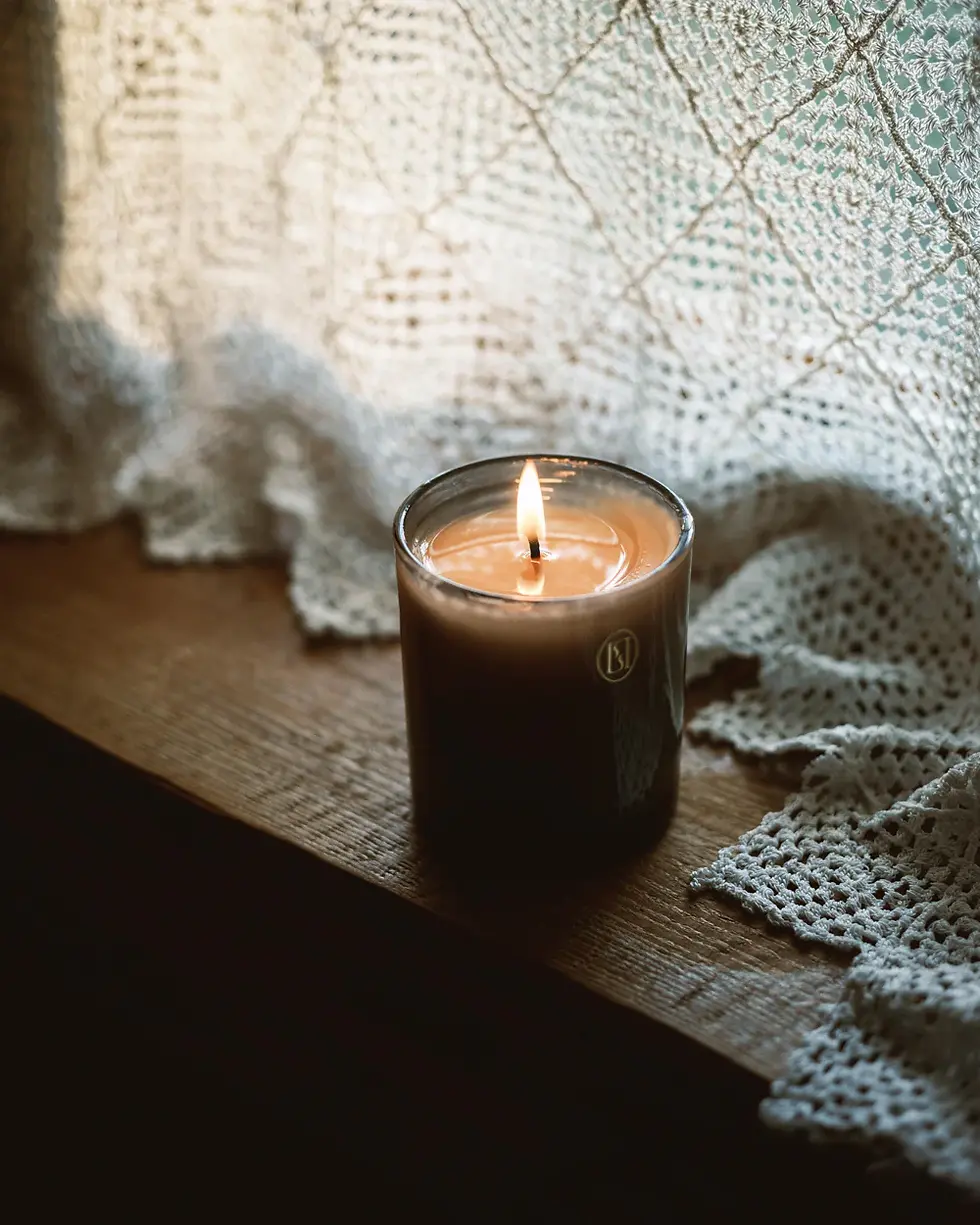 Thumbnail: green pine candle sitting on table top lit