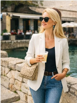 blazer, shell, handbag and denim on tourist in italy

