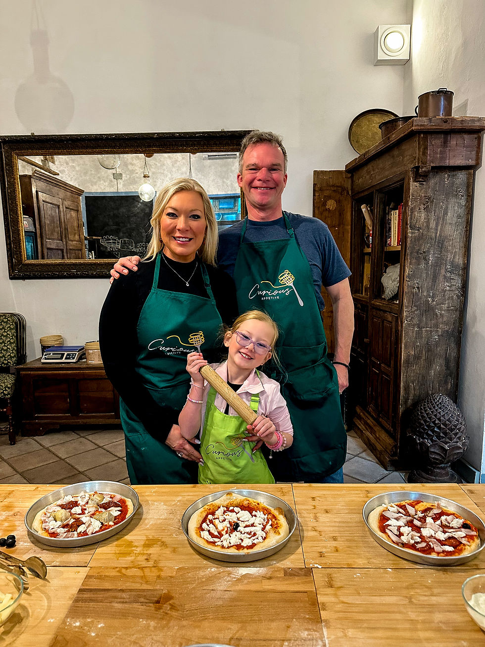 family at pizza and gelato cooking class in Florence, Italy