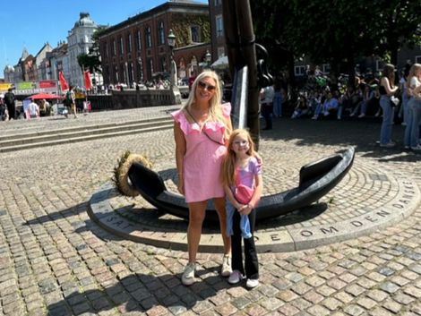 woman and child pink dress