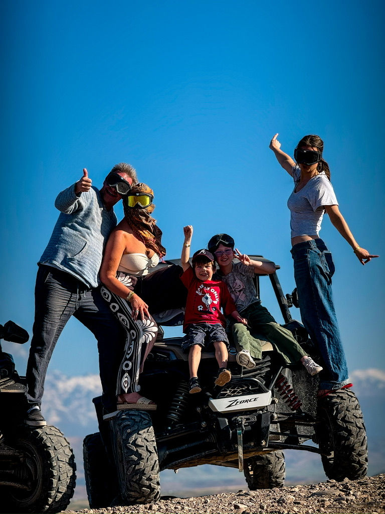 family adventure trip at a desert camp in marrakech, morocco on at ATV