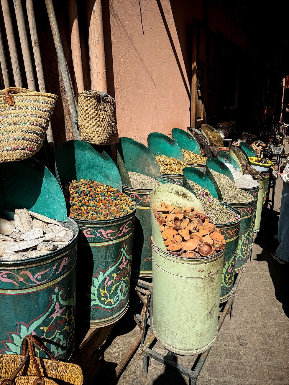 colorful display of moroccan spices in souk marrakech 