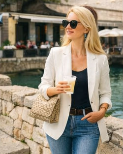 woman wearing white blazer layer