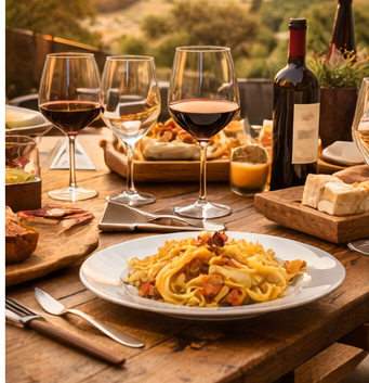 tuscan mean and wine at golden hour
