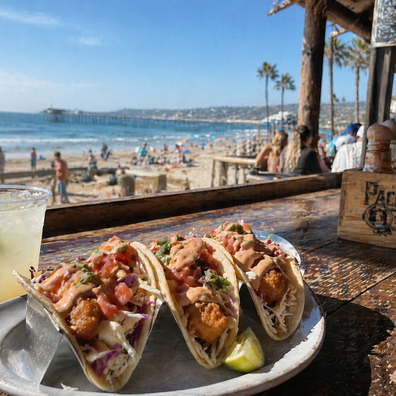 fish tacos at a beach bar in san diego