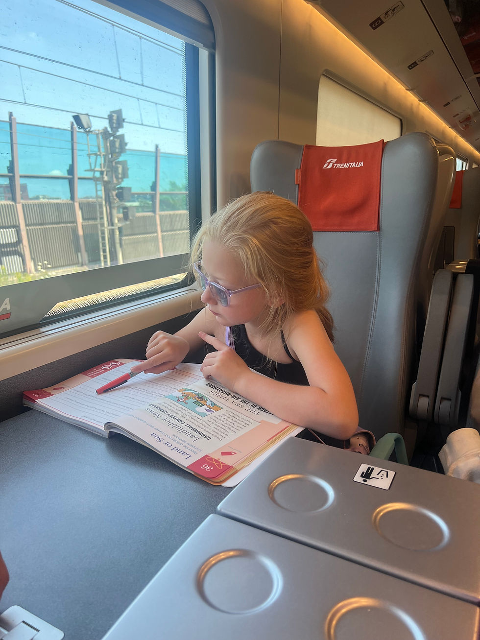 Kid enjoying space on train in italy