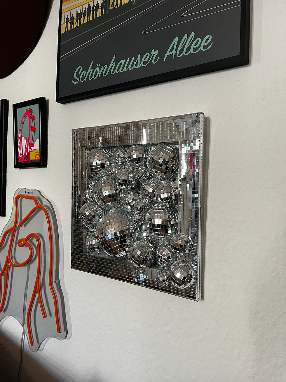 Thumbnail: Handmade disco ball wall art 30x30cm reflective home decor