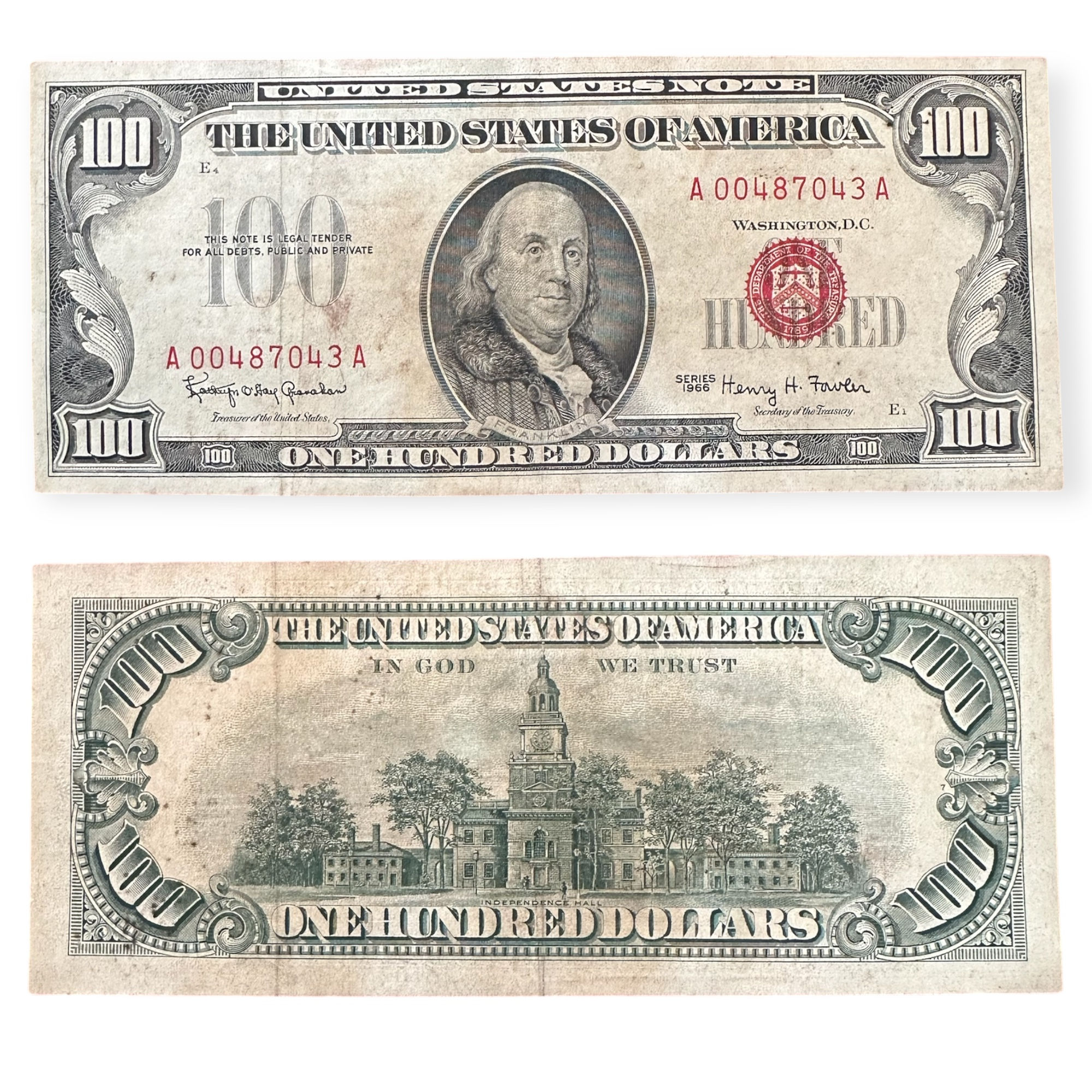 1966 Red Note #A00487043A $100 Circulated