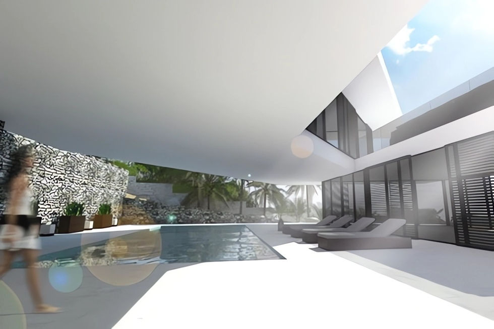 patio de casa moderna campestre minimalista con piscina y terraza arquitectos de casas Cali