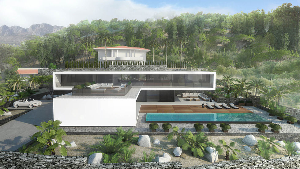 fachadas de casas modernas campestres minimamilstas de dos pisos con piscina y terraza arquitectos Cali