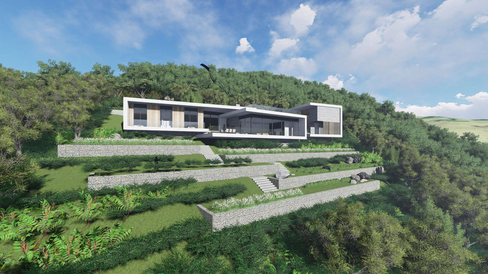 fachada diseño casa de campo moderna terreno inclinado arquitectos Cali