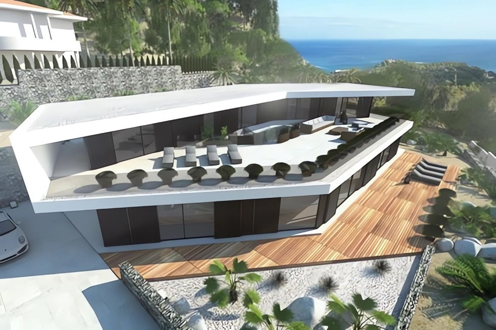 vista aérea casa moderna campestre minimalista con patio y terraza con piscina arquitectos de casas Cali