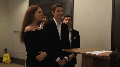 Lesbian art duo Fleur Pierets & Julian P Bloom performing wedding no 1 in New York for marriage equality celebration '22' The Project