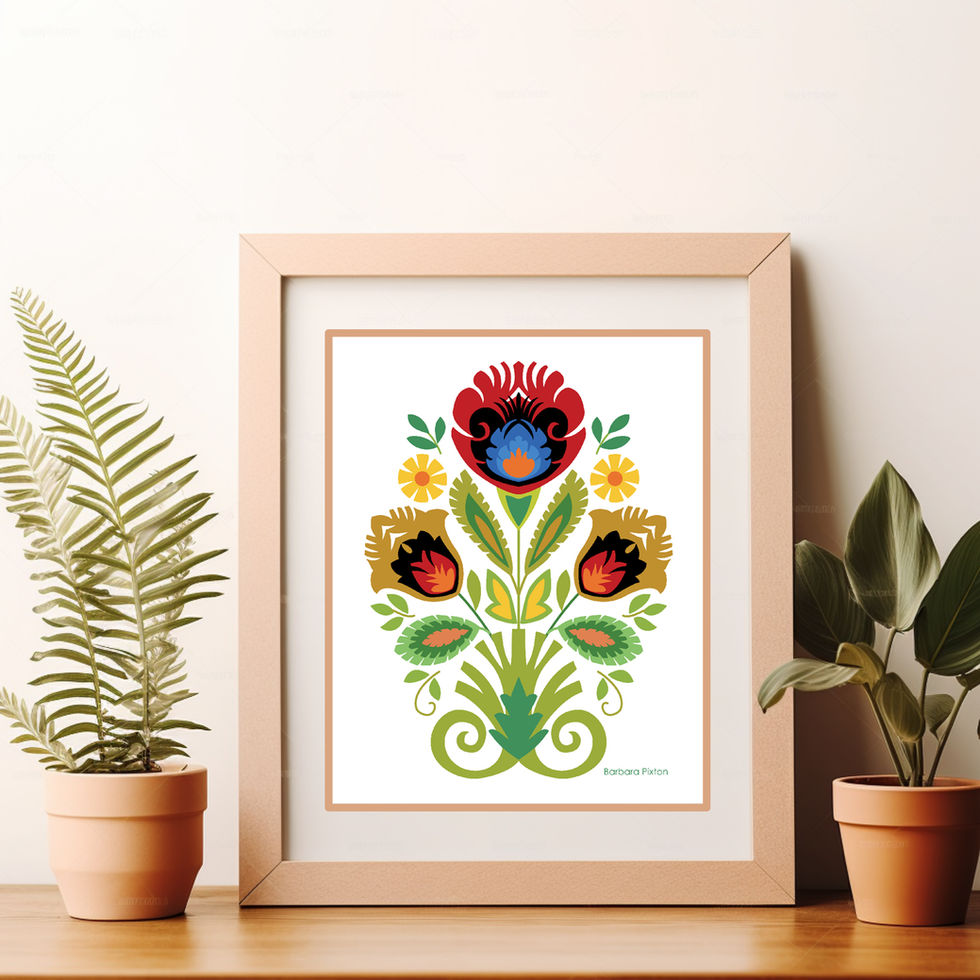 Polish Folk Style Floral Dark Red Papercut Design