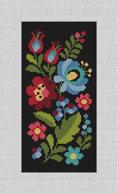 Hungarian Blue Rose Needlepoint Canvas Eyeglass Case