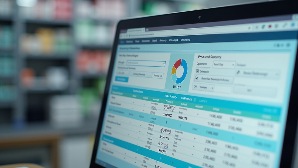 Close-up view of pharmacy inventory management software on a computer screen