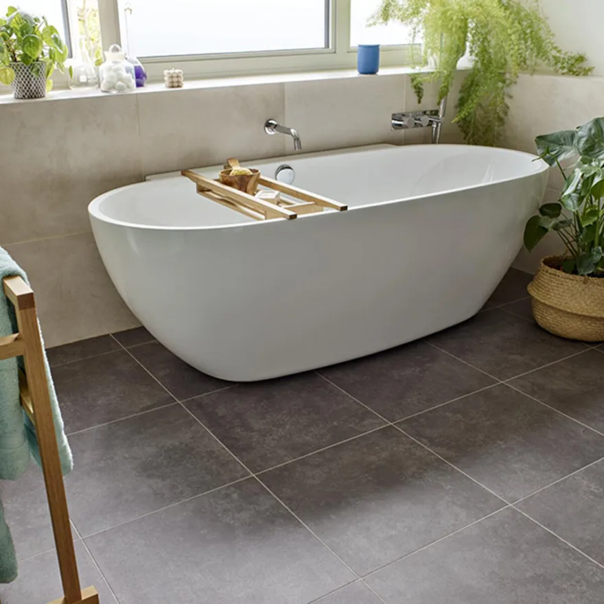 Grey marble inspired LVT in a bathroom