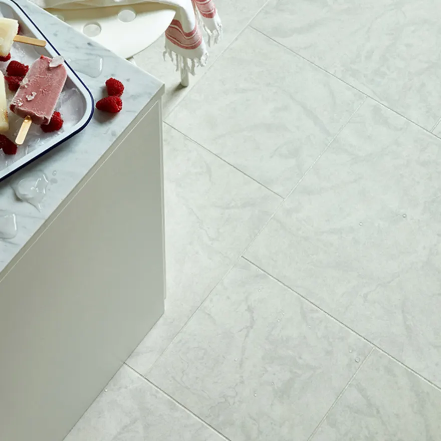LVT White marble effect bathroom floor